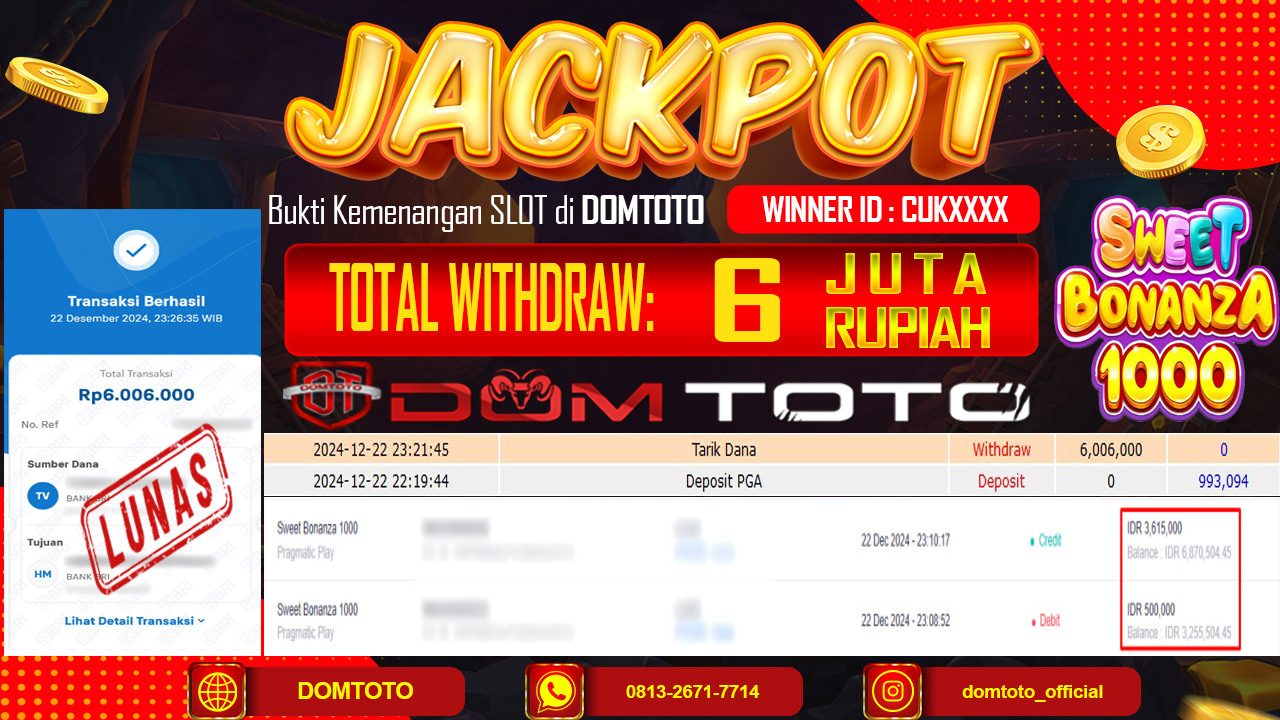 JACKPOT SLOT SWEET BONANZA 1000  22 DESEMBER 2024